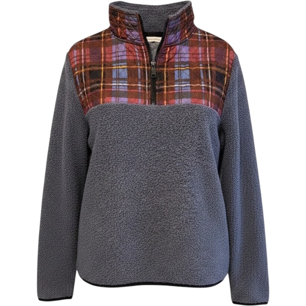 Vera Bradley S/M‎ Blue Sherpa Quarter Zip Pullover plaid teddy cozy